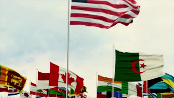 Liberia Flag With World Globe Flags Morning Shot