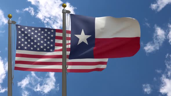 Usa Flag Vs Texas State Flag  On Flagpole