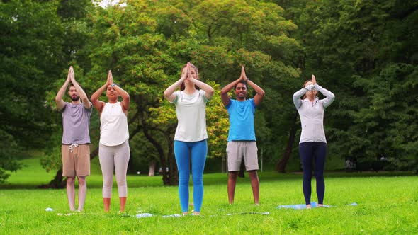 Group of People Doing Yoga at Summer Park