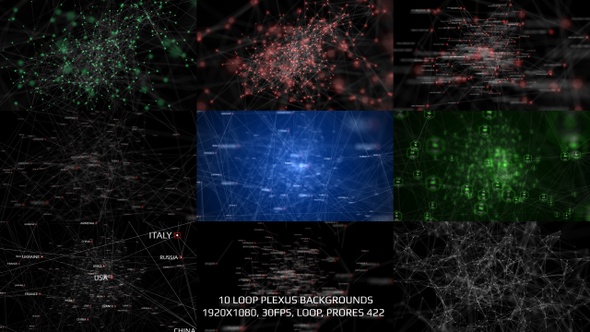 10 Loop Plexus Backgrounds Pack - 1920x1080, 30fps, Loop