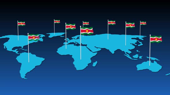 Suriname National Flag Fly On Earth Map Animation