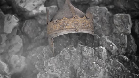 King Helmet With A Crown Embedded In A Rocks And Ice