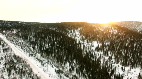 Car Rides By Road in Snow-covered Forest