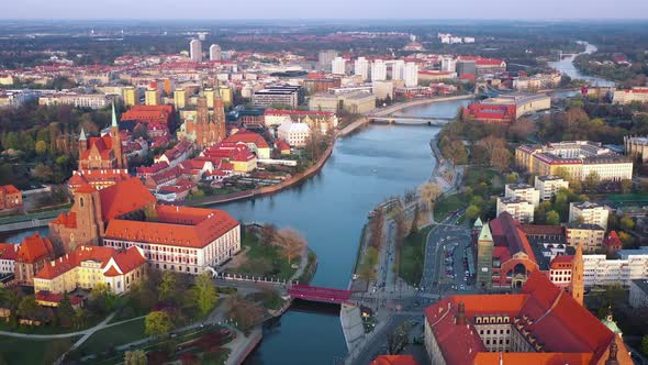 View From the Height on the Historic City Center and the Odra River