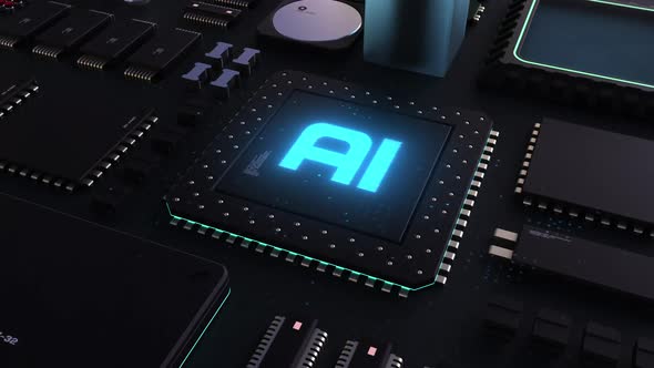 AI header. next-generation chip and processor animation. 