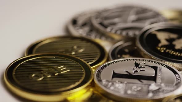 Rotating shot of Bitcoins