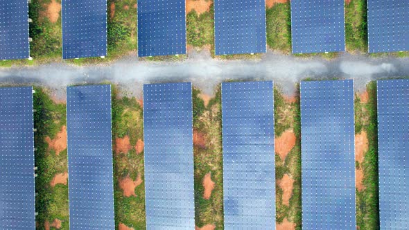 Top view of a solar power station. drone footage. 4k