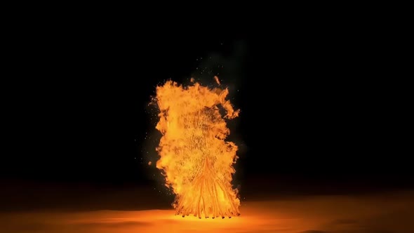 A Huge Bonfire On A Black Background