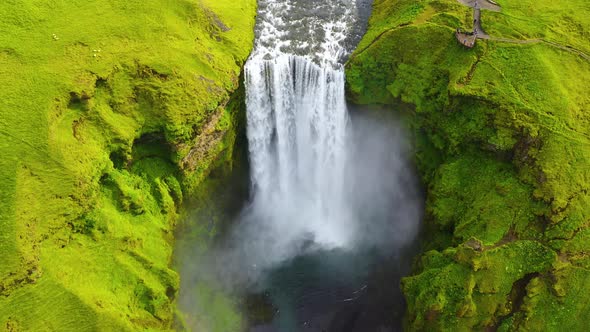 Iceland. Aerial View on The Skogafoss Waterfall