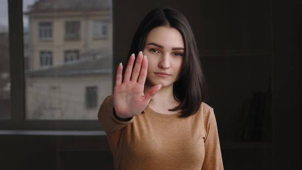 Portrait Young Girl Brunette Caucasian Woman Displeased Angry Lady Offended Sad Model Puts in Front