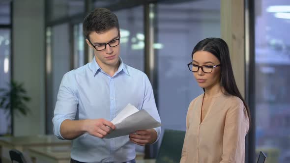 Company Boss Checking Employees Project, Criticizing and Returning for Revision