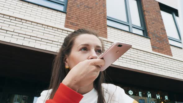 Woman Send Audio Message with Smartphone