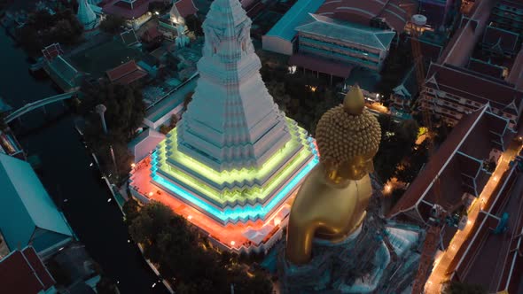 Aerial View of Wat Paknam Bhasicharoen, a Temple, Pagoda and Buddha Statue in Bangkok Thailand