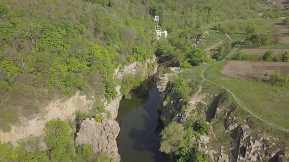 Aerial View To Granite Buky Canyon on the Hirskyi Takich River in Ukraine