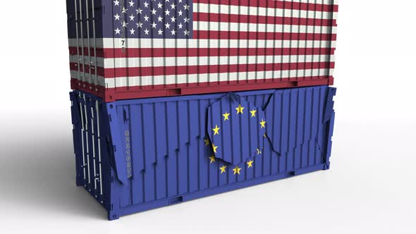 Container with Flag of the United States Breaks Container with Flag of the EU alt