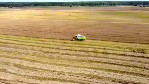 Harvesting of wheat in summer. Two harvesters working in the field