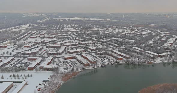 Winter Landscape with Snow in the Residential Streets Covered the American Town on Snowfall USA