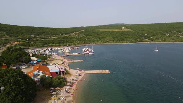 Vrbnik, Croatia. Panoramic aerial cityscape image of iconic village of Vrbnik, Croatia located on Kr