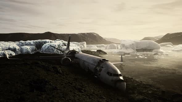 Old Broken Plane on the Beach of Iceland alt