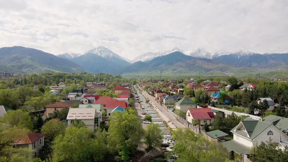 Aerial View of the Mountains and River in Almaty Kazakhstan