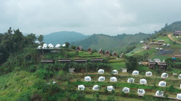 Aerial View of Camping Grounds and Tents on Doi Mon Cham Mountain in Mae Rim, Chiang Mai Province