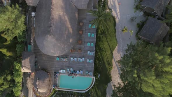 Aerial view of luxury resort on Gili Trawangan island, Indonesia.