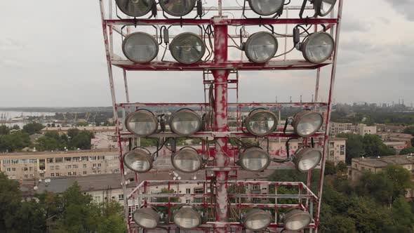 Stadium Lights at High School Football game. Football stadium