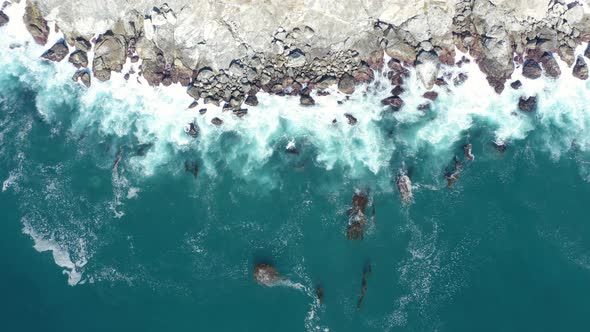Drone View of the Ocean Waves Splashing.