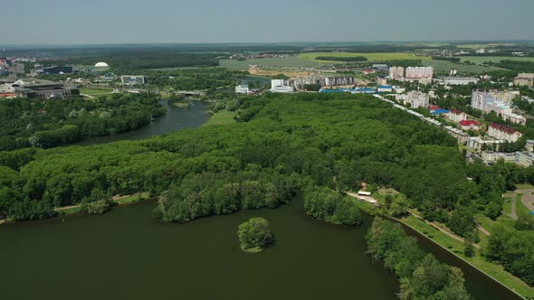 Top View of the Victory Park in Minsk and the Svisloch River