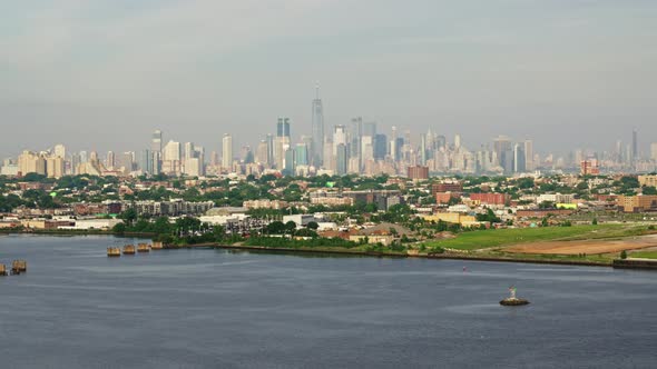 Aerial View of a New York Manhattan Filmed From a Helicopter