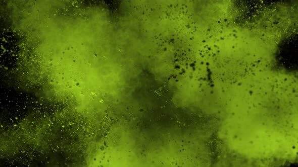 Super Slowmotion Shot of Green Powder Explosion Isolated on Black at 1000Fps