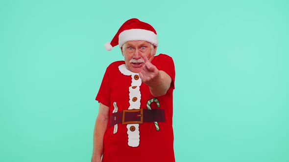 Senior Christmas Grandfather Man Smiling Excitedly Pointing to Camera Beauty Choosing Lucky Winner