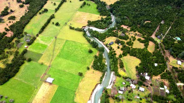 Aerial view dolly in the Cochamo River, Cochamo Valley, Chile