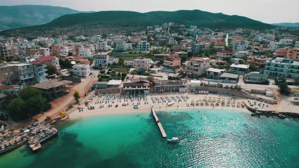 Aerial View Exotic Beach with Turquoise Water in Albania Ksamil Islands