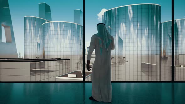 Saudi Businessman Contemplating Next Big Business Deal Video Concept