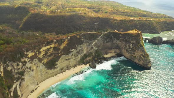 Aerial View on Diamond Beach at the Bottom of a Cliff, Nusa Penida, Bali, Indonesia