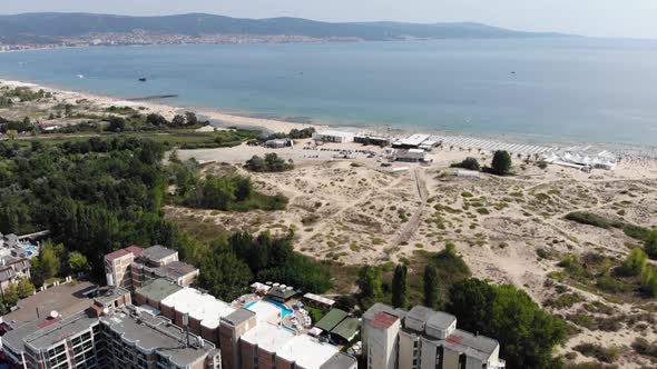 Aerial footage of the beautiful coastline of Bulgaria at the area of Sunny Beac