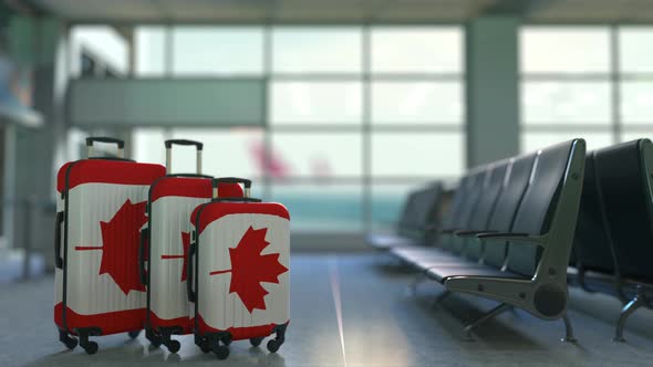 Travel Suitcases with Flag of Canada