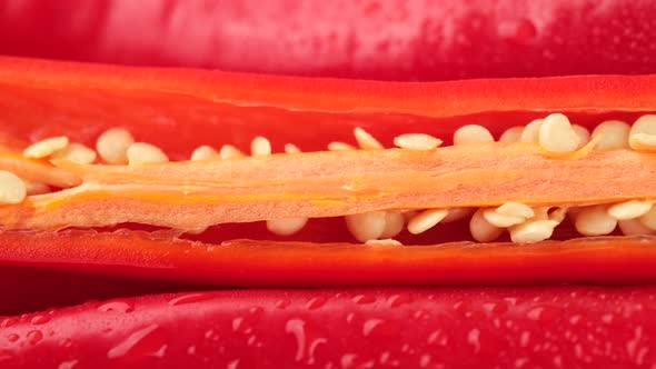 cut red hod chili pepper peppers with seeds inside close up