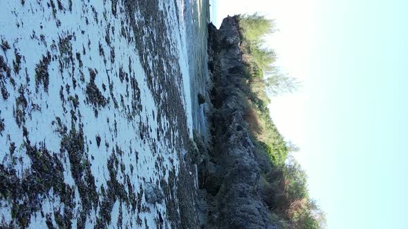 Vertical Video Empty Beach on Zanzibar Island Tanzania Aerial View