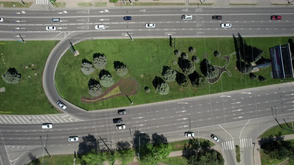 Directly Above View of Road with Traffic Road Infrastructure