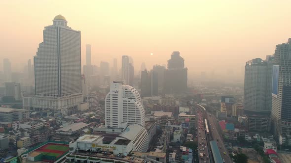 4k Aerial city view of Bangkok downtown, Flying over Bangkok, Thailand.