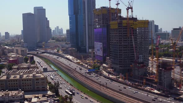 Busy Tel Aviv City During Sunny Day