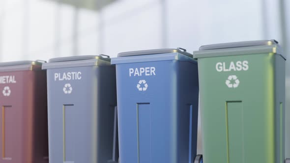 Garbage cans for separate collection of garbage in the urban environment.