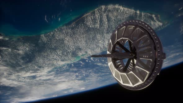 Futuristic Space Satellite Orbiting the Earth