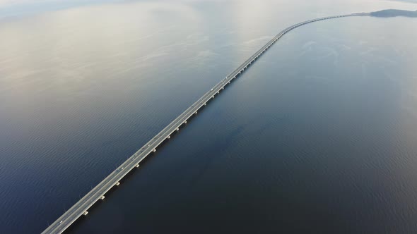 Drone View of a Modern Lowwater Bridge Across the Sea in Vladivostok