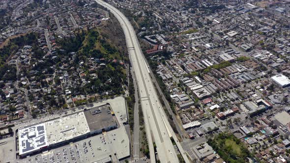 Drone footage of top view of Highway road junctions. 