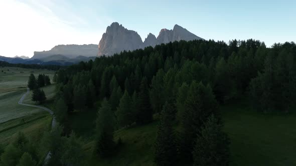 Sunrise on the Seiser Alm in the Dolomites mountains