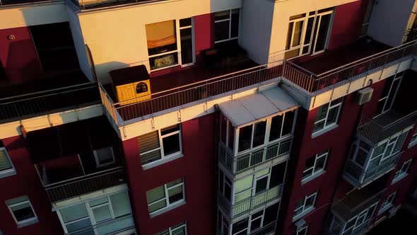 Aerial view of a drone flying over the residential building.