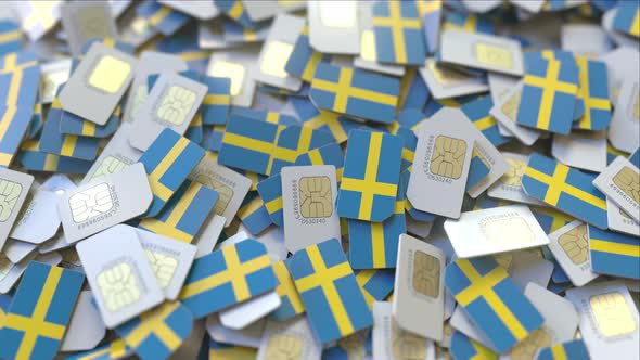 Many SIM Cards with Flag of Sweden